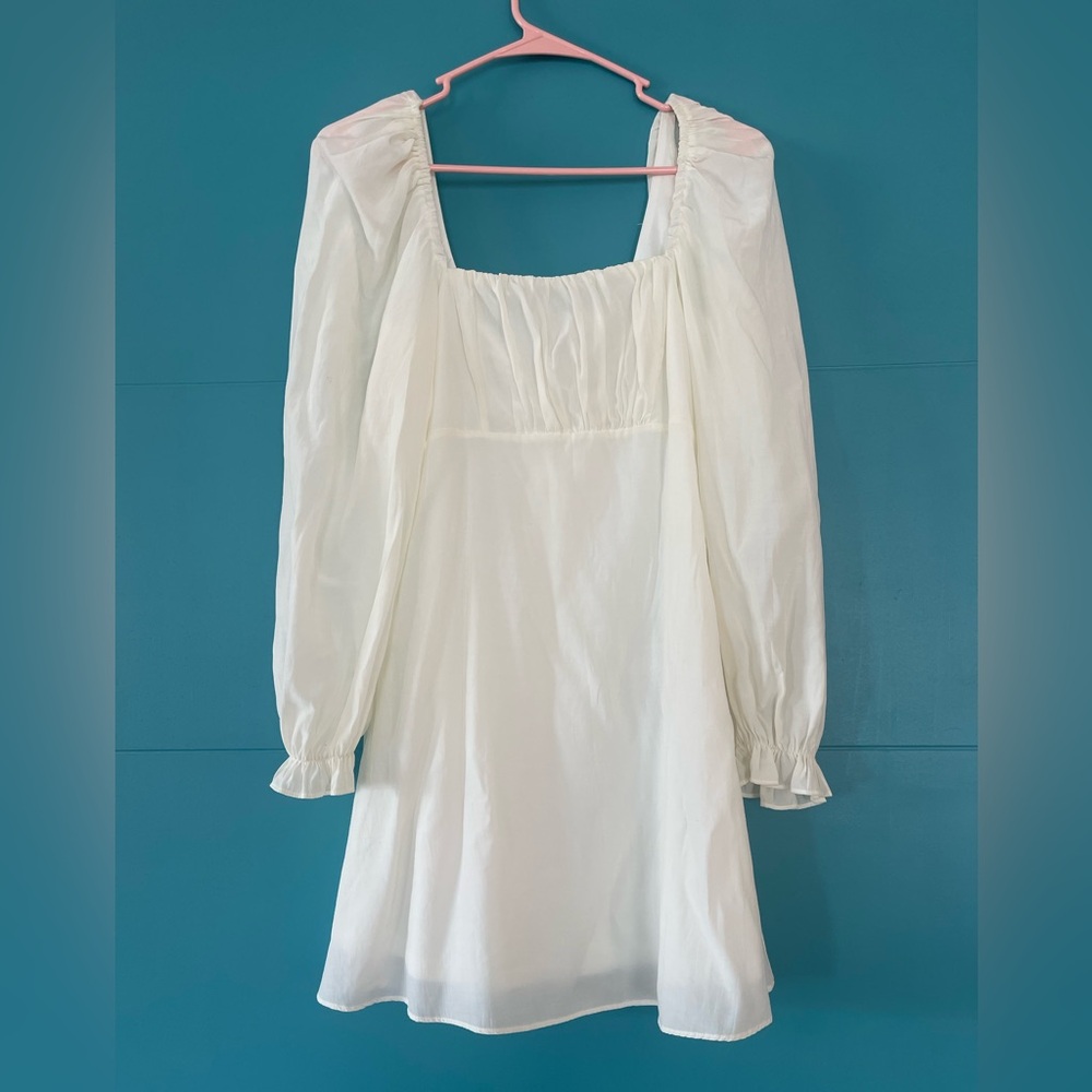 Altard State Long Sleeve White Ruched Top Mini Dress Babydoll Coquette S 🤍